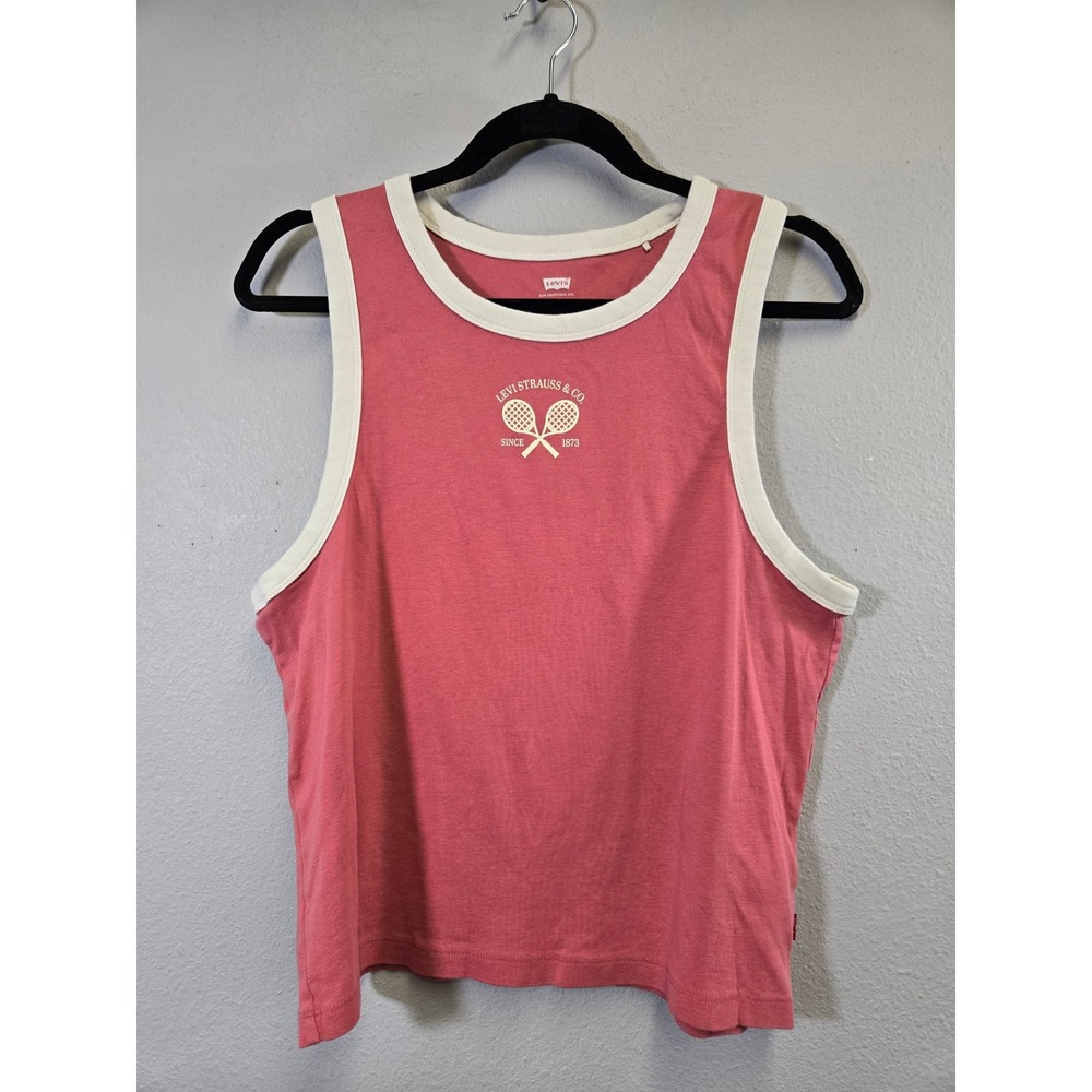 Levi's Tennis Graphic Ringer Tank Top Coral Pink Sporty Sleeveless Shirt L